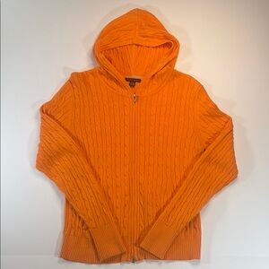 Tommy Hilfiger Orange Zip Up Sweater Cotton Large